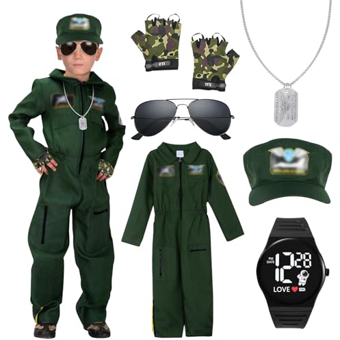 BIQIQI Deguisement Pilote De Chasse Enfant, Deguisement Pilote De Ligne Enfant, Déguisement Militaire Enfant, Déguisement Pilote De Chasse Enfant, Costume Pilote Enfant Fête d'Halloween, Carnaval (L)