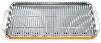 Caraway Teglia da forno e griglia di raffreddamento in ceramica antiaderente, rivestita in ceramica, atossica, priva di PTFE e PFOA, perfetta per cuocere, arrostire e molto altro ancora, grande (45,7