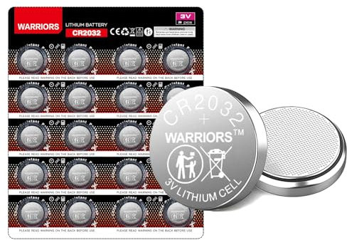 Warriors 20X 2032 Batterie Knopfzellen CR2032 Batterien 3V, Kapazität 240 mAh, kindersichere Verpackung, für den Einsatz in Schlüsselanhängern, Waagen, medizinischen Geräten (20X)