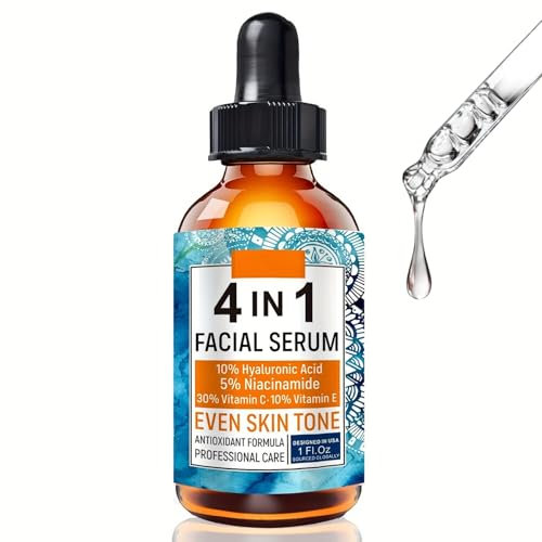 4 in 1 Facial Serum, 30% Vitamin C Serum for Face, Vitamin C Face Serum with 10% Hyaluronic Acid & Vitamin E and 5% Niacinamide, Dark Spot Remover for Face, Anti Aging Serum for Women, Brighten, 30ML