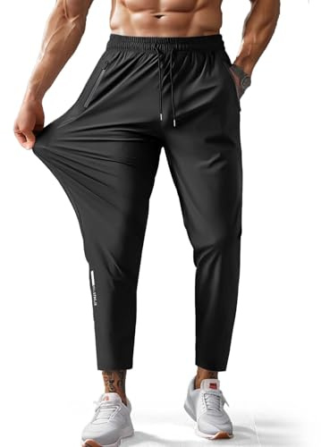 Hidkat Men's Hiking Pants Quick-Dry Lightweight Sweatpants Outdoor Fishing Pants Water Resistant with Zipper Pockets Black