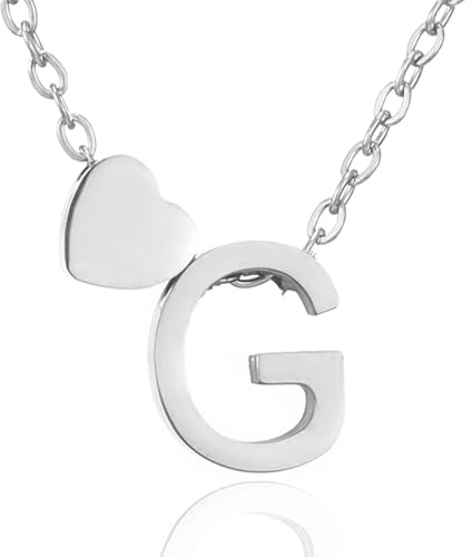 RWQIAN Damen Silber Buchstaben G Kette mit Herz Anhänger