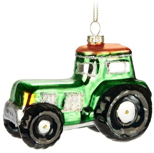 BRUBAKER Trattore - Pallina di Natale in Vetro Dipinto a Mano per gli Agricoltori - Trattore Verde - Pallina Natalizia da 9 cm - Decorazione per Albero di Natale Soffiata a Bocca - Figura Ciondolo