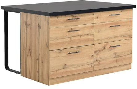 Venta-˙nica - Ilot Central de Cocina con 6 cajones de MDF y Metal - Negro y Natural Claro - ALEGRITA