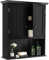COSTWAY Armario Baño Pared, Mueble Baño Colgar con Puerta y 2 Estantes Ajustables, Estante Abierto, 60x20x70,5 cm, Armario Pared Cocina Dormitorio Salón (Negro)