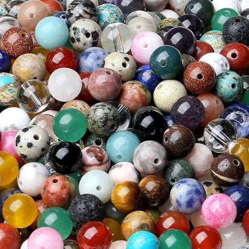 XIANNVXI 28 Colours 8mm Crystal Beads for Jewellery Making,Gemstone Beads | Assorted Coloured Colourful Polished Loose Mixed Round Stone Beads for Crafting 50 Pcs