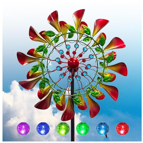 MeLtor Solar WindmüHle Garten Groß, 210 cm Groß Windrad Garten Metall Gross XXL, 360° Grad Drehbar Windspiel Garten Stehend, für Terrasse Und Garten