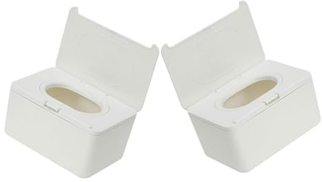 2 Stück-pack Weiße Kunststoff Feuchttuchboxen mit Deckel | Tissues und Wipes, Leichtes Design für Innenbereich, Schlichtes Modernes Format