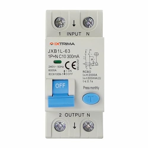 IXTRIMA Interruttore Magnetotermico Differenziale 1P+N 10A 300mA 220V-6KA CLASSE A 2 MODULI 300mA per Guida DIN - Protezione Circuiti e Sicurezza Impianti