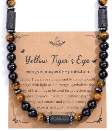 JSDDE Collier Triple Protection de Perles en Pierres Naturelles pour Homme 8mm Unisexe Collier Breloque en Perle Colonne de Lave Bijoux Protection Oeil de Tigre Hématite Énergie Spirituelle Garçon
