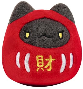 bugcatcapoo Black Daruma Wobble Plush Doll 3.5, Official Licensed Wealth Prosperity Design, Good Luck Fortune Tumbler, Perfect for Gifting, Office Desk Decor Accessory