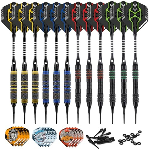 BLESION Freccette Pointe Plastique,12 pz 18 grammi con 50 punte di freccette in plastica per freccette elettroniche 20 guarnizioni toriche in gomma (New)