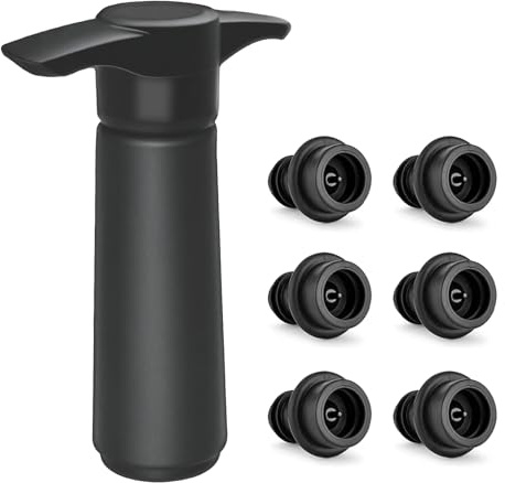 Kit de pompe à vin sous vide avec 6 bouchons en silicone – Économiseur de vin réutilisable prolonge la fraîcheur – Joint universel pour bouteille de vin rouge/blanc