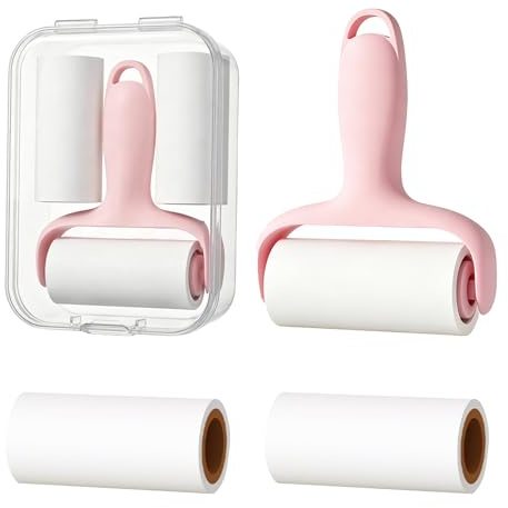 Mini Lint Roller Set,Reusable Travel Lint Roller for Clothes Lints Rollers Handheld Pet Hair Remover for Dust Clothes Pet Hair Sofa 2 Mini Refill Packs (Pink)