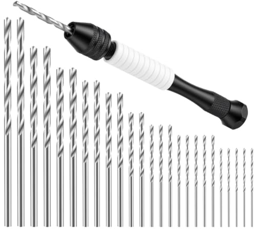 OSDUE Mini Perceuse à Main Twist Drill Bits, 25 Foret Fraise Twist, 0.5-3mm | Hand Drill, Forets Hélicoïdaux sans Fil, Pin Vise Aluminium, Ajustable Main Precision Kit, Bricolage Modèle Bijoux Plastique