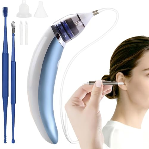 Extractor de cera eléctrico con cabezales de silicona en espiral de 360°, color azul