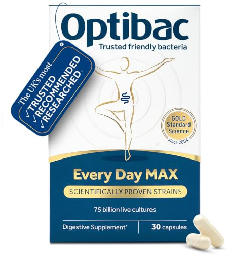 OPTIBAC PROBIOTICS Für Jeden Tag MAX 50 Mrd Bakterienkulturen Natürliches Nahrungsergänzungsmittel Tägliche Einnahme Empfohlen Lactobacillus Acidophilus NCFM 1-Monatspackung 30 Kapseln, 200 g
