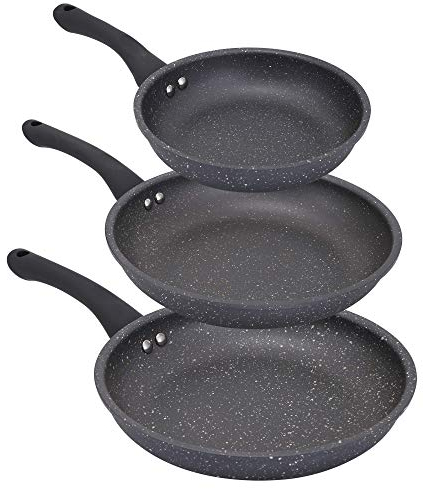 Shov 3er Pfannenset Bratpfanne Universalpfanne Alupfannen 20cm & 24cm & 26cm für alle Herdarten geeignet wie z.B. Induktion & Spülmaschinen geeignet. (Schwarz)