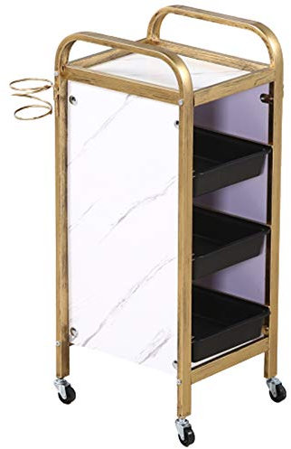 Retro Friseurwagen Salon Wagen Rollen Friseur Lager Tablett Professioneller Stylist Werkzeug Veranstalter Schubladen Schönheit Haar Färbung Ausrüstung mit Haartrocknerhalter,Weiß,4 Tier