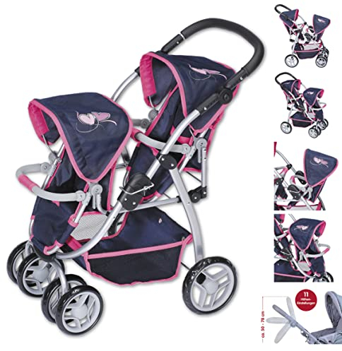 Knorrtoys 16433 - Zwillingspuppenwagen Milo - Flying Hearts Blue pink
