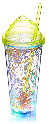 Ultra 1 Ice Cream Swirl LED Flashing Plastic Drinking Glasses LED Light Bar Water Glasses Plastic Tumblers Adults Children Beer Glass Cocktail Glass Light Up Glasses Drinking Disco One Pint Tumbler