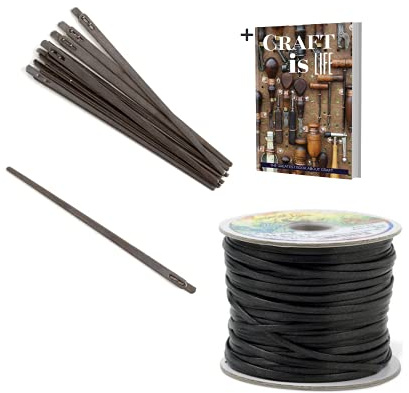Tandy Leather 2 Zinken Leder Schnürnadel & Black Leather Imperial Lace Set – 10 Nadelset mit 4,3 x 45,7 m starkem Faden Spitze für Lederwaren – Lederspitzen-Set zum Schnüren von Leder mit E-Book