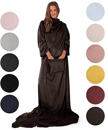 Blumtal Ärmeldecke Unisex - Kuscheldecke flauschig mit Ärmeln - OEKO-TEX zertifizierte Decke mit Ärmeln und Fußtasche - Ärmeldecke Damen & Herren - Decke mit Armen Erwachsene in verschiedenen Farben