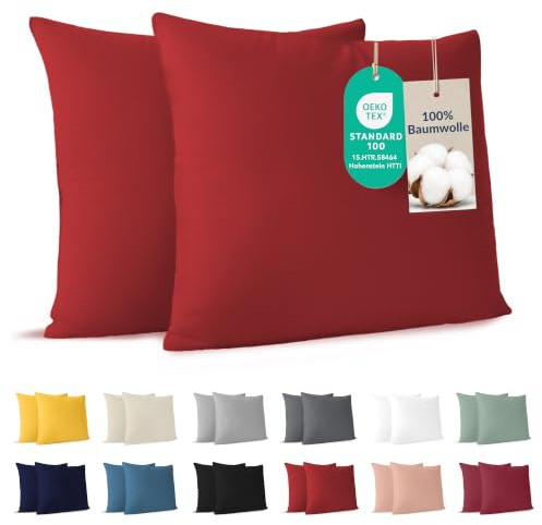 Dreamzie - Kissenbezug 40x40cm - 2er Set - 100% Baumwolle - Rot | Oeko-Tex zertifiziert · mit Reißverschluss · Kopfkissenbezug & Kissenhülle · Jersey · 150 g/m² · Weich · Waschbar