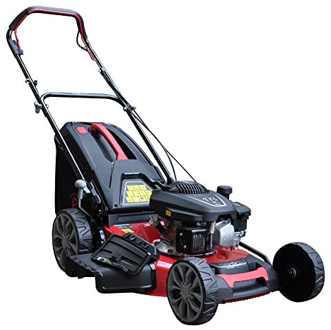 RocwooD Petrol Lawnmower Self Propelled 51cm 20 Cutting Width 173cc OHV Engine Mower Mulching Foldable Handles 60 Litre Grass Collector 2 Year Warranty Red