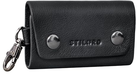 STILORD Atticus Leder Schlüsselmappe Karabiner Schlüsseletui Lederetui mit Karabinerhaken Schlüssel Organizer Vintage Echtleder Farbe:schwarz