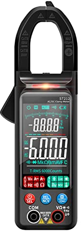 Pince Ampèremétrique Multimètre Numérique, Pince Ampèremétrique Intelligente, Pince multimètre numérique ST212 AC DC 6000 points testeur de résistance de tension pour test de courant de tension(noir)