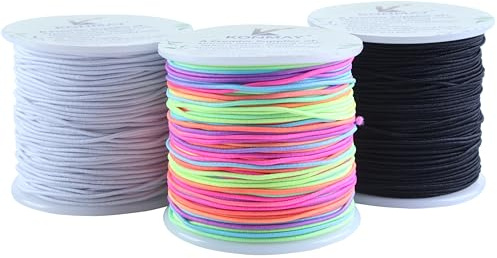 KONMAY 3 Rolls 1.0mm Rubber Elastic Cord, 135 Meters Mixed Stretchy Bracelet Strings for Necklace, Beading, Jewelry Making and Crafting