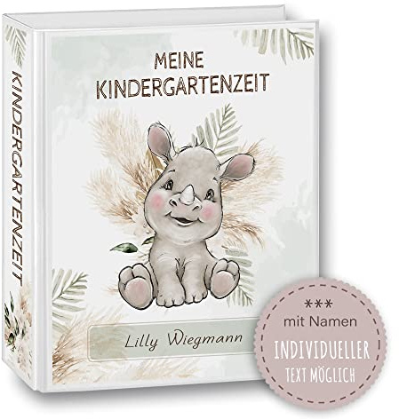 Kindergarten Ordner personalisiert mit Namen und Wunschtext Safaro Nashorn A4 - Meine Kindergartenzeit Kindergartenordner Portfolioordner Sammelordner Junge Mädchen