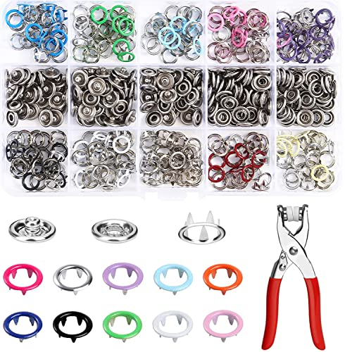 YIYICO Druckknopf Set Jersey Druckknöpfe Metall mit Zange 200 Sets Hohle Knöpfe Werkzeug Für DIY Basteln Kinderbekleidung Kleidung Taschen 9,5 mm 10 Farben