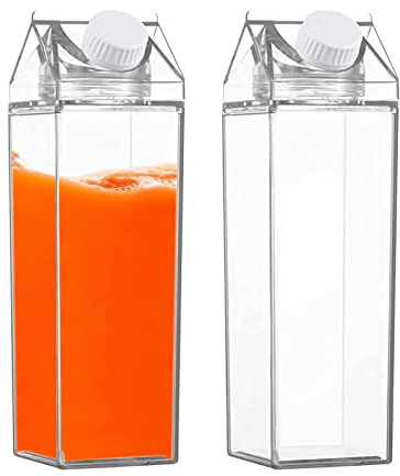 Pomurom Bouteilles en Lait Transparent 500ml/1L, Bouteille d'eau Plastique Reutilisable, Bouteille Jus Fruits pour Frigo Camping Pique-Nique Sport Voyage, Tasse à Eau Gourà Eau Portatif
