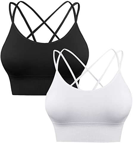 Sykooria Yoga BH Sport BH för kvinnor Träning BH Avtagbara Pads Bra Sport Sömlös för Gym Yoga Dans Löpning Fitness, Svart + vit, S