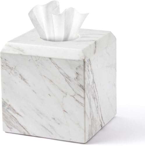 WORHE Taschentuchbox-Abdeckung, Italienischer Naturmarmor, quadratisch | Strapazierfähig, Kosmetiktücher-Halter für Badezimmer, Wohnzimmer, Schlafzimmer, Kommode, Waschtisch, Küche, minimalistisch
