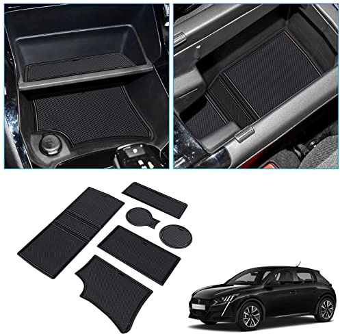 BIXUAN Compatible avec Peugeot 208 e-208 2020 2021 2022 2023 2024 2025 2008 e-2008 i-Cockpit Antidérapants en Caoutchouc pour 2019-2025 Console Centrale Accoudoir et Porte-Gobelet Lot de 6 Tapis