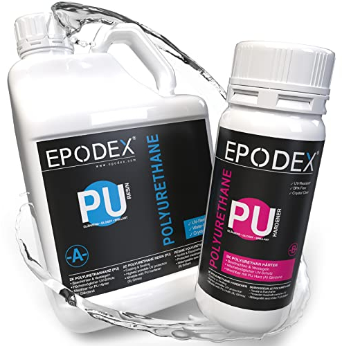 EPODEX 2K PU-Harz Versiegelung | Polyurethan Bodenbeschichtung & Wandbeschichtung | Transparent Lack | Glänzend | UV-stabil, Wasserfest, Hochstrapazierfähig | 1,2kg (12m²)