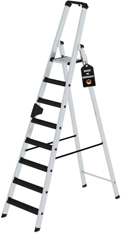 PROREGAL Stufen-Stehleiter | einseitig begehbar mit Clip-Step Relax | 9 Stufen | Leiter, Teleskopleiter, Trittleiter, Bockleiter, Sprossen-Doppelleiter