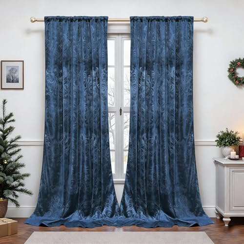 Rosnek Verdunkelungsvorhang Kräuselband,2 Stück Luxus Vorhang Samt Blackout Vorhang Thermovorhang,Vorhänge Verdunkelung Barock Deko,H183xB132CM,Ehrenwert Blau