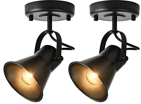 KEESFU Industrial Mini Track Lighting Ceiling Light, Black Spot Lights Indoor with Multi-Directional Adjustable Light Head, Ceiling Mount Spotlight for Bedroom Living Room Hallway Kitchen(2 Pack)
