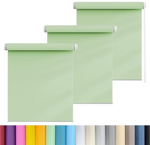 Verdunkelungsrollo Klemmfix 85 x 80 cm Blickdicht und Sonnenschutz Fensterdecor Sichtschutz-Rollo Inkl Montage-Teile, für Wohnzimmer, Schlafzimmer, Zart Grün