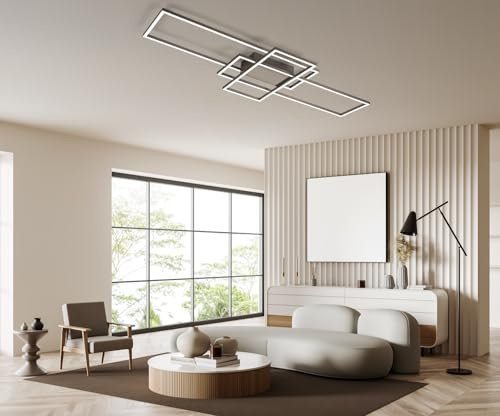 IMPTS Deckenlampe LED Deckenleuchte Eckig Dimmbar Modern Wohnzimmerlampe mit Fernbedienung 50W Multifunktional Deckenbeleuchtung für Wohnzimmer Küche Schlafzimmer Flur Balkon