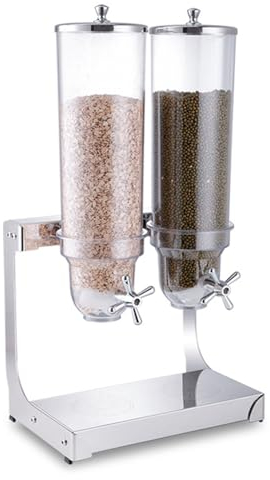 Müsli-Spender Arbeitsplatte, 7L Trockenfutter-Spender Doppelter Kopf Müslibehälter Vorrats-Spender Mit PC-Fass Und Edelstahlsockel Für Reis, Süßigkeiten, Nüsse