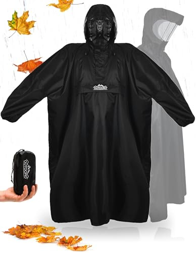 Outdoro Regenponcho mit Ärmeln - Mit Navigations-Fenster in der Brusttasche, Reißverschluss und Sichtfenster - Poncho für Damen & Herren, Erwachsene