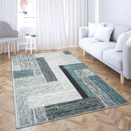Comart, Tappeto Shedir Arredo, a Pelo Corto, Morbido, per Salotto, Camera da Letto, Design Moderno e Elegante, Arredamento Classico e Contemporaneo, Stampato, Grigio e Azzurro 60x120 cm