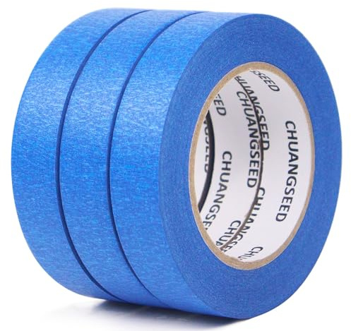 CHUANGSEED Blaues Abdeckband 24 mm x 50 m-3Rollen,Malerband und Kreppband für Malerarbeiten,Renovieren,Handwerk und markieren,rückstandsfrei,Leicht von Hand zu reißen