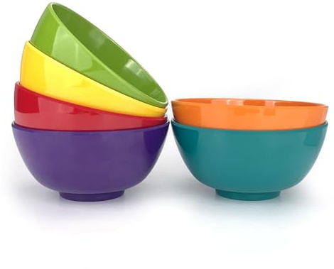 yongzhenlite Set of 6 Melamine 28oz Salad Bowls Set,6 inch Round Soup Bowls,100% Melamine Dinnerware sets for Dinner or Picnic Party,Break-resistant and BPA Free,Multicolor (Without lid)