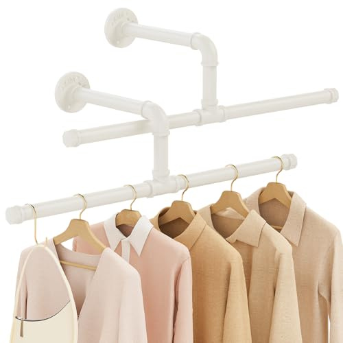 Yawinhe 51cm Industrierohr Kleiderstange Wandmontage,Creme,2 Pack | Kleiderständer für die Wand;Rustikale Kleideraufbewahrung;Platzsparenders Wandregal Küchenregal;Garderobenstange Wandmontage